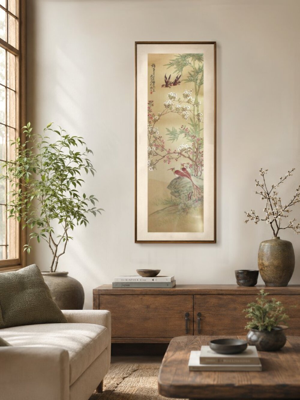 [D.A.C.] Asiatic Birds in Floral Bamboo Scene Lithograph #4305 (New York, 1964)